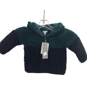 Splendid Kid Toddlers 12-18 Month Navy Green Fluffy Jacket Full Zip Hoodie